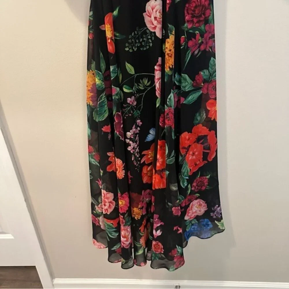 Joseph Ribkoff Floral Wrap Midi Dress Black Multicolor Size 8 Elegant Chic